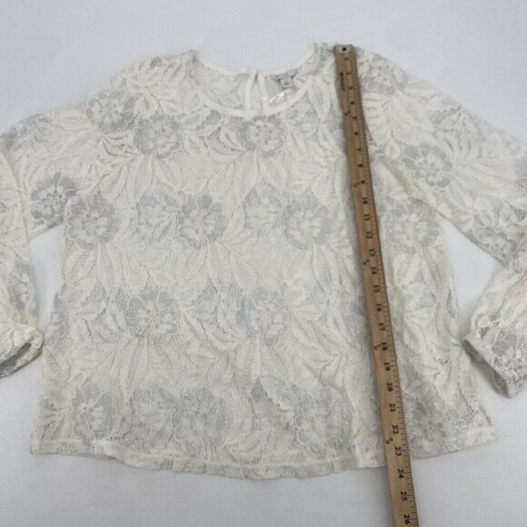 Cato EST 1946 Size L White Lace Metallic Accent Sheer Long Sleeve Blouse NWT - Picture 8 of 10
